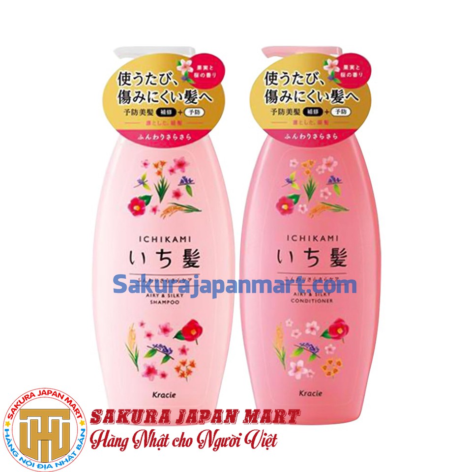 Dầu gội & xả Kracie Ichikami – Màu Hồng (480ml x 2)